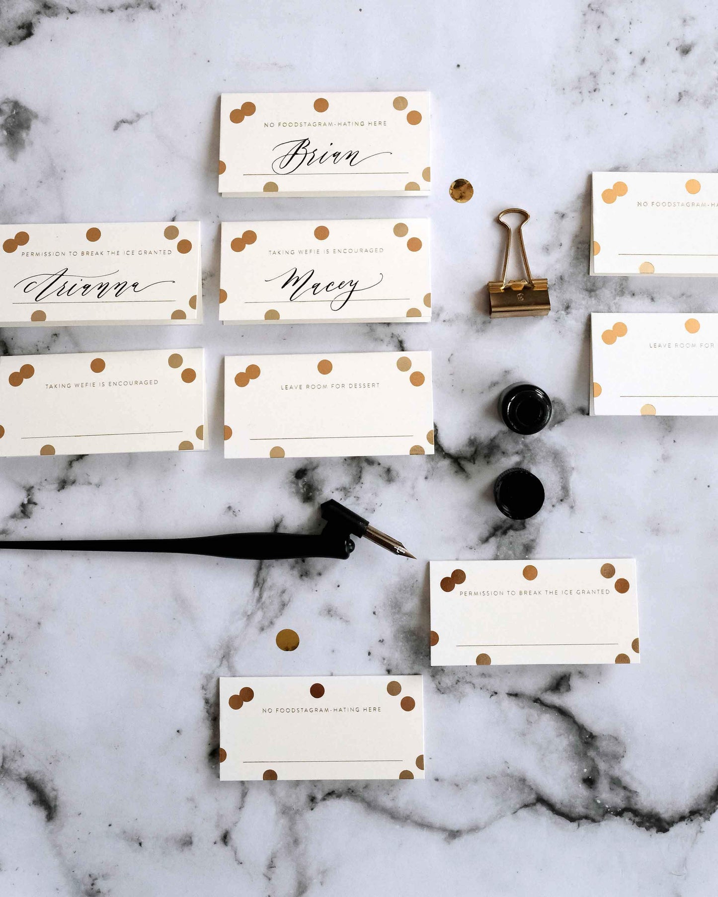 Gold Confetti Place Cards