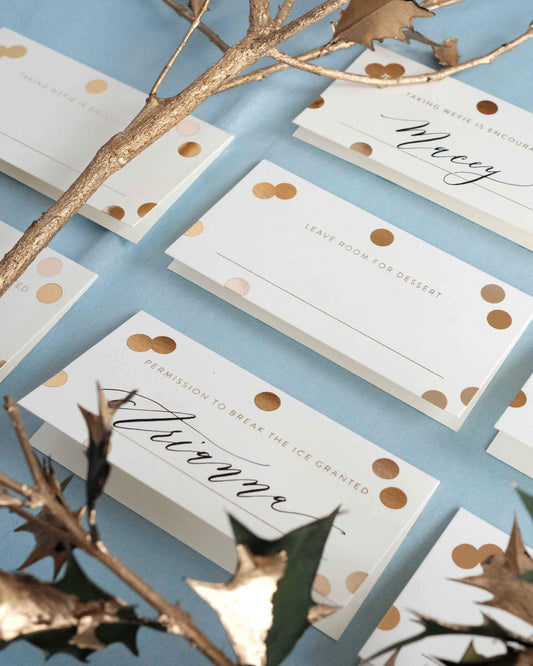 Gold Confetti Place Cards